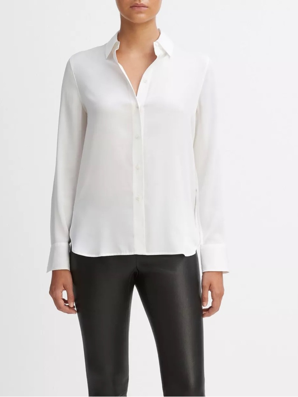 Vince Slim Fitted Stretch Silk Blouse Button Up Sz XS Capsule Minimalist Luxury